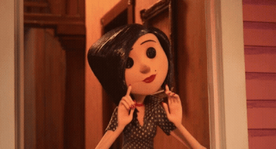 A Cartoon Character Is Standing In Front Of A Door With A Pair Of Scissors In Her Hand GIF