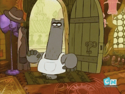 A Cartoon Character Is Standing In Front Of A Door With Cn Written On The Bottom GIF