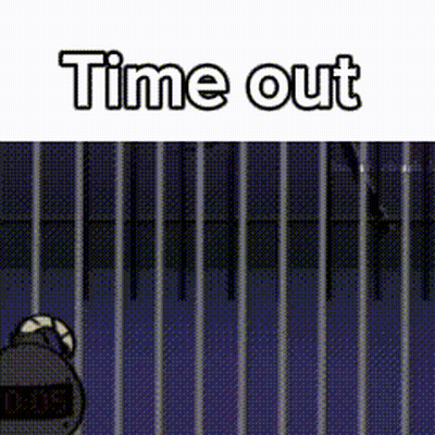 A Cartoon Character Is Standing In Front Of A Fence With The Words Time Out Above It . GIF