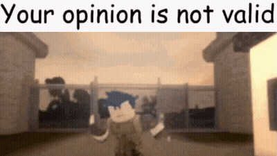 A Cartoon Character Is Standing In Front Of A Fence With The Words `` Your Opinion Is Not Valid '' Written Above Him . GIF