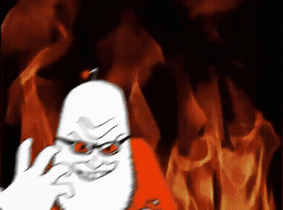 A Cartoon Character Is Standing In Front Of A Fire And Making A Face GIF