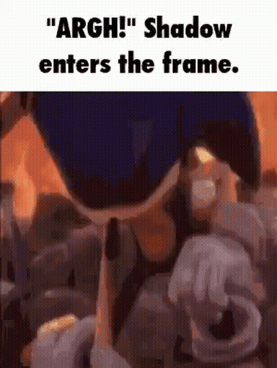 A Cartoon Character Is Standing In Front Of A Fire And Says `` Argh ! '' Shadow Enters The Frame . GIF