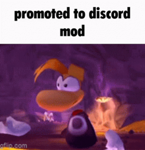 A Cartoon Character Is Standing In Front Of A Fire And Says `` Promoted To Discord Mod '' . GIF