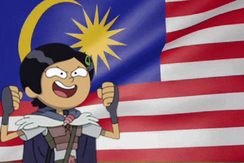 A Cartoon Character Is Standing In Front Of A Flag GIF