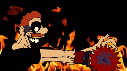 A Cartoon Character Is Standing In Front Of A Flame GIF