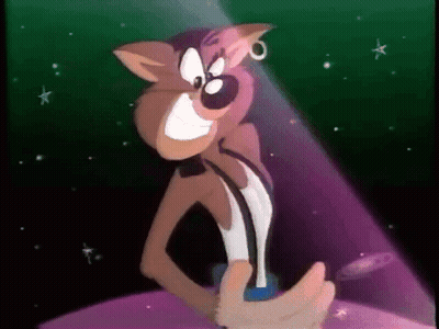 A Cartoon Character Is Standing In Front Of A Green Background With Stars GIF