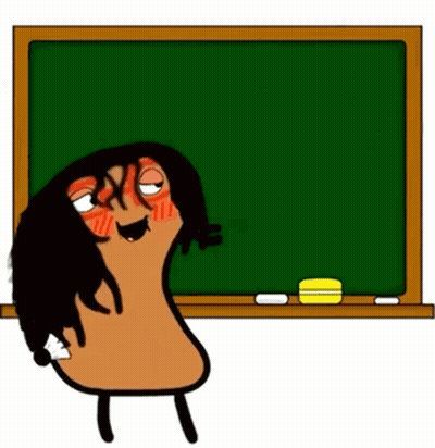 A Cartoon Character Is Standing In Front Of A Green Board GIF