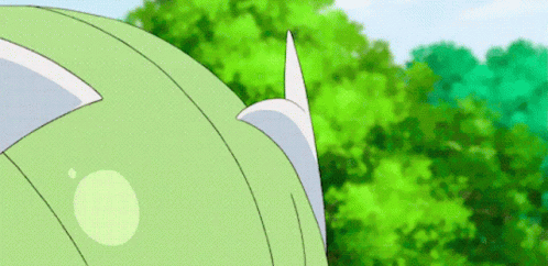 A Cartoon Character Is Standing In Front Of A Green Forest . GIF