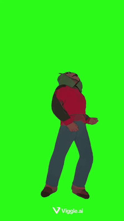 A Cartoon Character Is Standing In Front Of A Green Screen With A Viggle.ai Logo . GIF