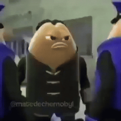 A Cartoon Character Is Standing In Front Of A Group Of Police Officers And Making A Funny Face . GIF