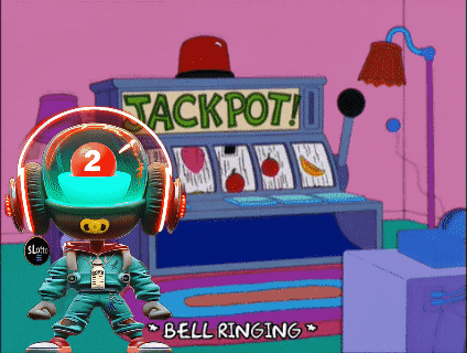 A Cartoon Character Is Standing In Front Of A Jackpot Machine GIF