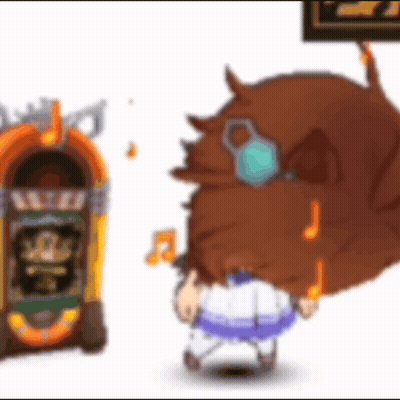 A Cartoon Character Is Standing In Front Of A Jukebox And Playing Music . GIF