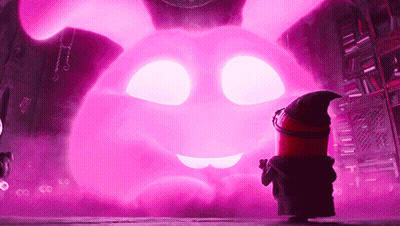 A Cartoon Character Is Standing In Front Of A Large Pink Glowing Object GIF