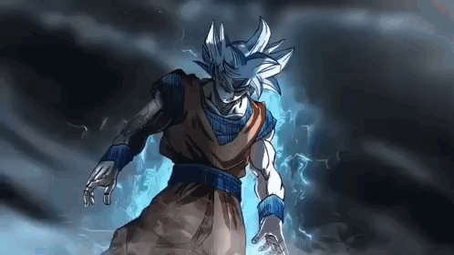 A Cartoon Character Is Standing In Front Of A Lightning Bolt In A Dark Room . GIF