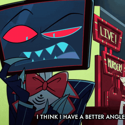 A Cartoon Character Is Standing In Front Of A Live Murder Sign GIF