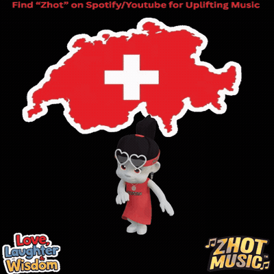 A Cartoon Character Is Standing In Front Of A Map Of Switzerland With A Swiss Cross On It GIF