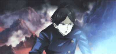 A Cartoon Character Is Standing In Front Of A Mountain Range GIF