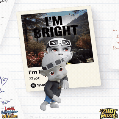 A Cartoon Character Is Standing In Front Of A Picture That Says I 'M Bright GIF