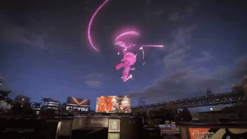 A Cartoon Character Is Standing In Front Of A Purple Light . GIF