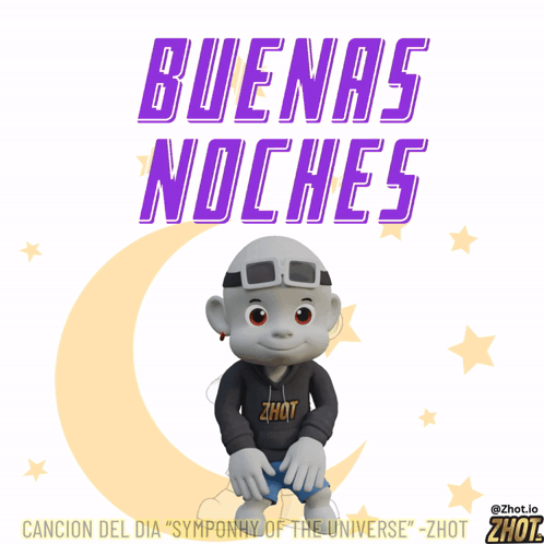 A Cartoon Character Is Standing In Front Of A Purple Sign That Says " Buenas Noches " GIF