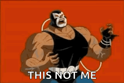 A Cartoon Character Is Standing In Front Of A Red Background And Saying `` This Not Me '' . GIF
