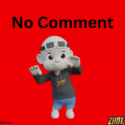 A Cartoon Character Is Standing In Front Of A Red Background That Says " No Comment " GIF