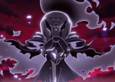 A Cartoon Character Is Standing In Front Of A Red Background With A Purple Light Coming Out Of His Head . GIF