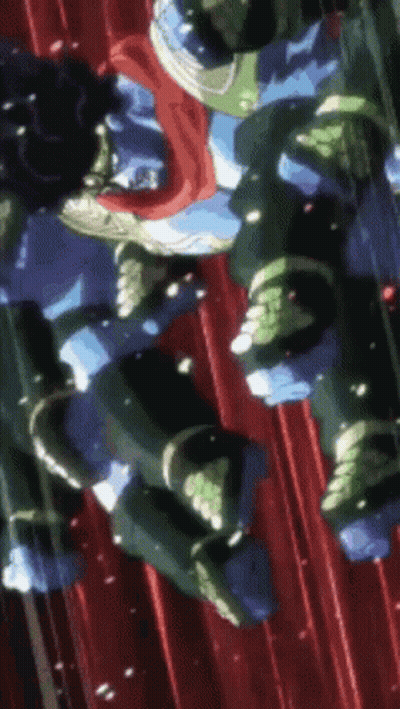 A Cartoon Character Is Standing In Front Of A Red Curtain With A Red Background . GIF
