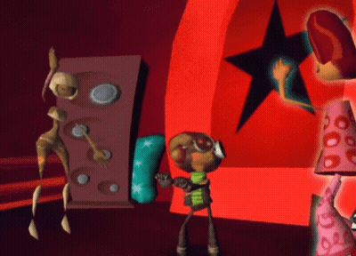 A Cartoon Character Is Standing In Front Of A Red Wall With A Star On It GIF