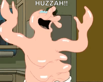 A Cartoon Character Is Standing In Front Of A Refrigerator With His Arms Outstretched And His Mouth Open . GIF