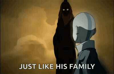 A Cartoon Character Is Standing In Front Of A Shadowy Figure And Says `` Just Like His Family '' . GIF