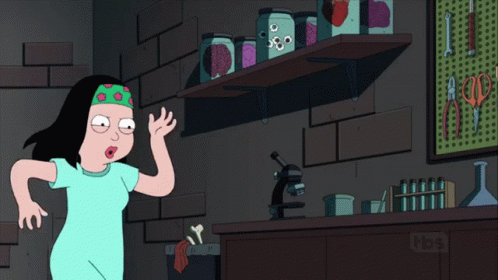 a cartoon character is standing in front of a shelf with jars on it and a sign that says ' hot '