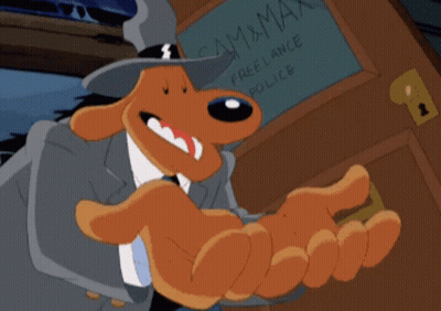 A Cartoon Character Is Standing In Front Of A Sign That Says Cammax Freelance Police GIF