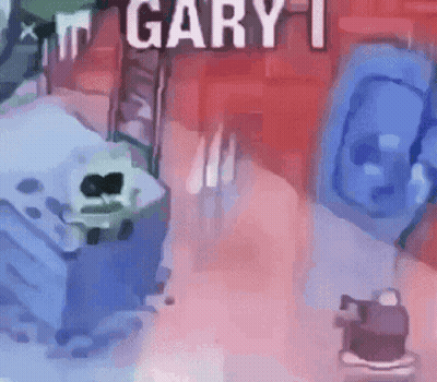 A Cartoon Character Is Standing In Front Of A Sign That Says Gary I. GIF