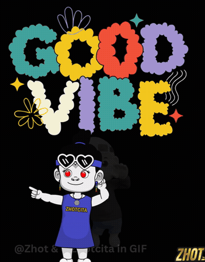 A Cartoon Character Is Standing In Front Of A Sign That Says " Good Vibe " GIF