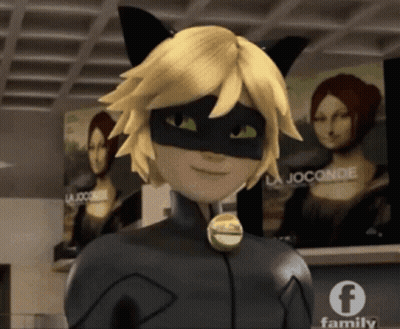 A Cartoon Character Is Standing In Front Of A Sign That Says La Joconde Family GIF