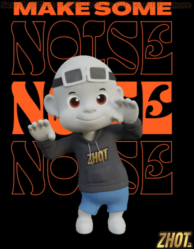 A Cartoon Character Is Standing In Front Of A Sign That Says Make Some Noise GIF