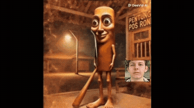 A Cartoon Character Is Standing In Front Of A Sign That Says " Pentong Pos Ron " GIF