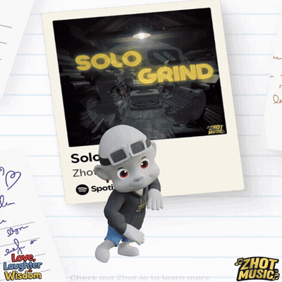 A Cartoon Character Is Standing In Front Of A Solo Grind Album Cover GIF