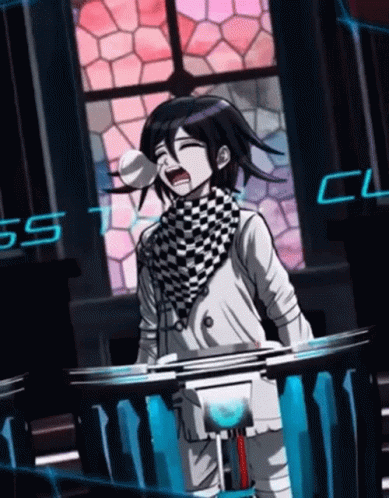 A Cartoon Character Is Standing In Front Of A Stained Glass Window With The Number 55 On It GIF