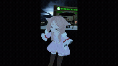 A Cartoon Character Is Standing In Front Of A Starbucks Store GIF