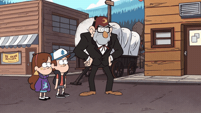 A Cartoon Character Is Standing In Front Of A Store That Says Y ' Olde Popcorn GIF