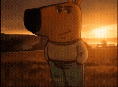 A Cartoon Character Is Standing In Front Of A Sunset And The Words Alphanativ Are On The Bottom Right GIF