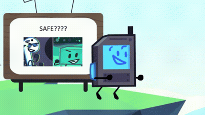 A Cartoon Character Is Standing In Front Of A TV Screen That Says Safe GIF