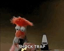 A Cartoon Character Is Standing In Front Of A Wall With A Lightning Bolt Coming Out Of His Head . GIF