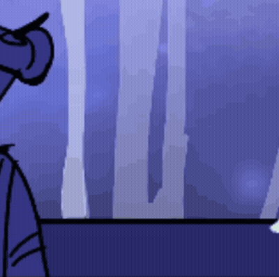 A Cartoon Character Is Standing In Front Of A Window In A Dark Forest . GIF