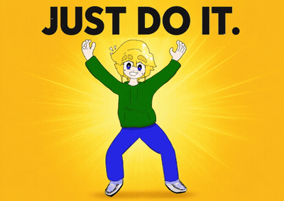 A Cartoon Character Is Standing In Front Of A Yellow Background With The Words Just Do It GIF