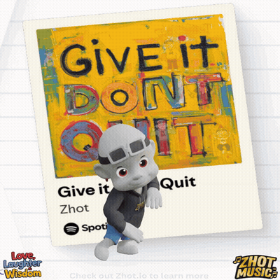 a cartoon character is standing in front of a yellow sign that says give it do n't quit