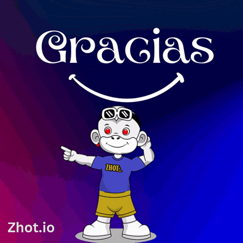 A Cartoon Character Is Standing In Front Of The Words Gracias GIF