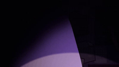 A Cartoon Character Is Standing In The Dark With A Purple Light Shining On Him GIF